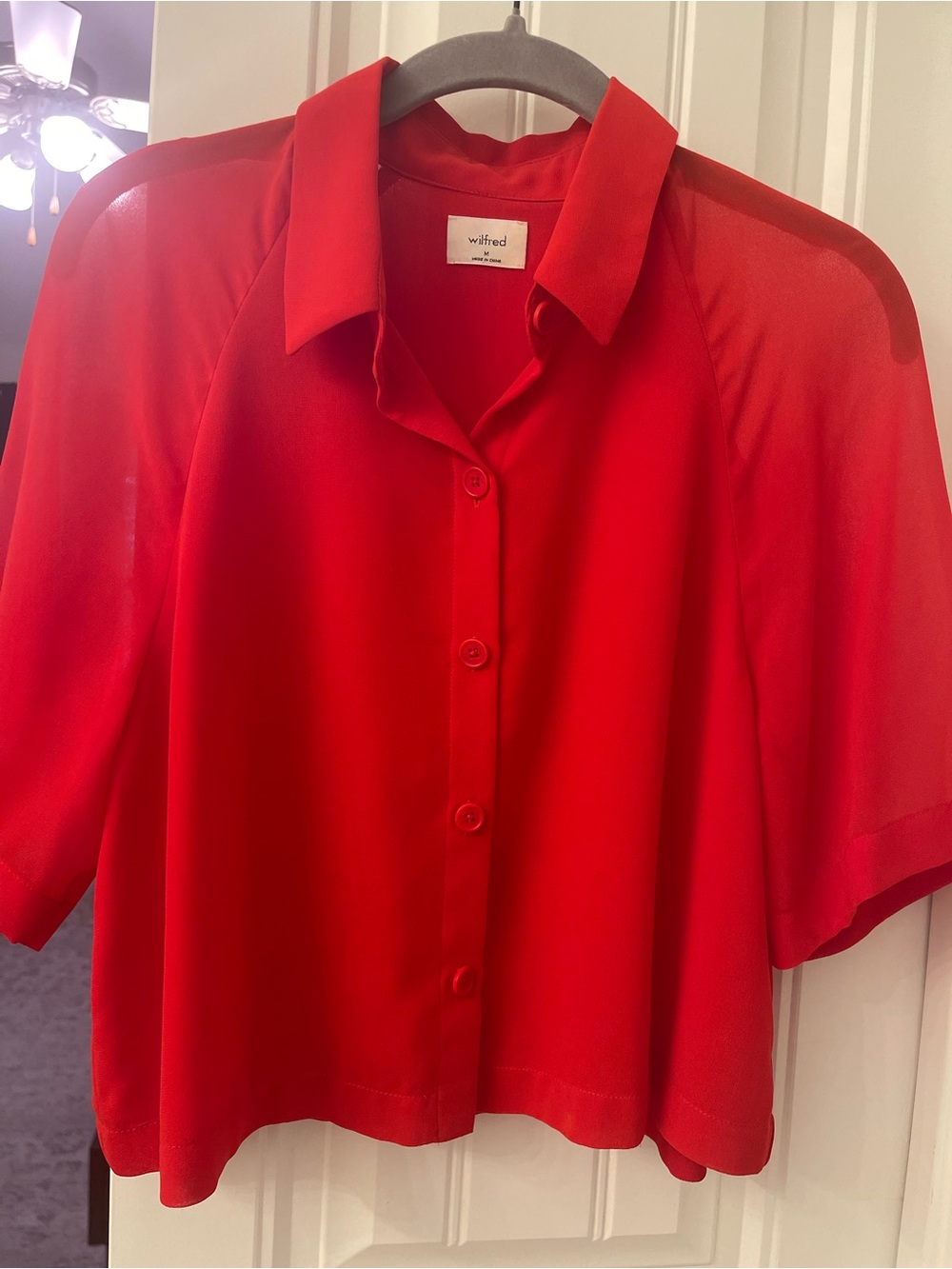 Aritzia Wilfred Red Short Sleeve Button-Down Blouse